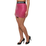 Dolce & Gabbana Pink Rhinestone Embellished Logo Mini Skirt SKI2153-36