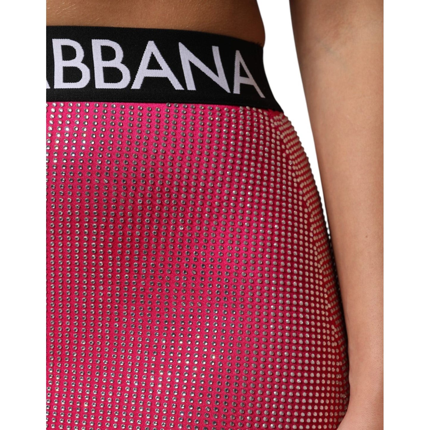 Dolce & Gabbana Pink Rhinestone Embellished Logo Mini Skirt SKI2153-36
