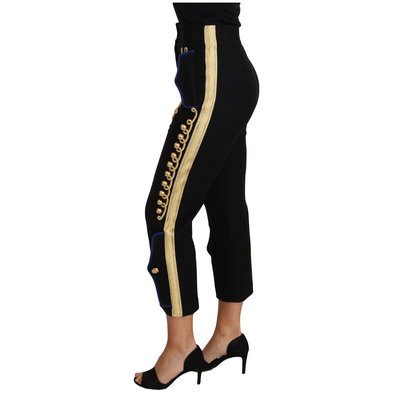 Dolce & Gabbana Military Embellished Pants Black Gold Dress Pant PAN61081-38