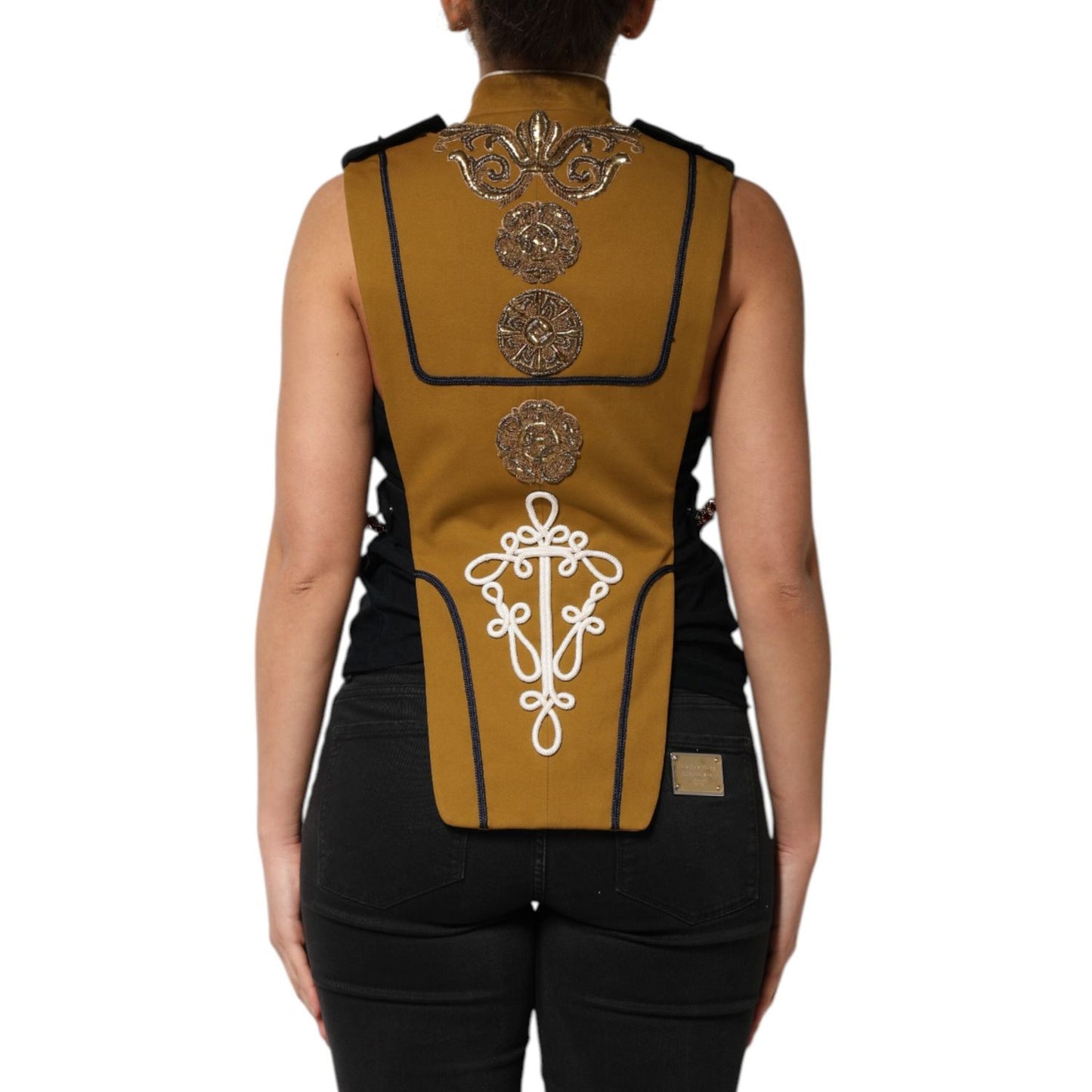 Dolce & Gabbana Yellow Crystal Cross Runway Vest Jacket Top TSH90654-40