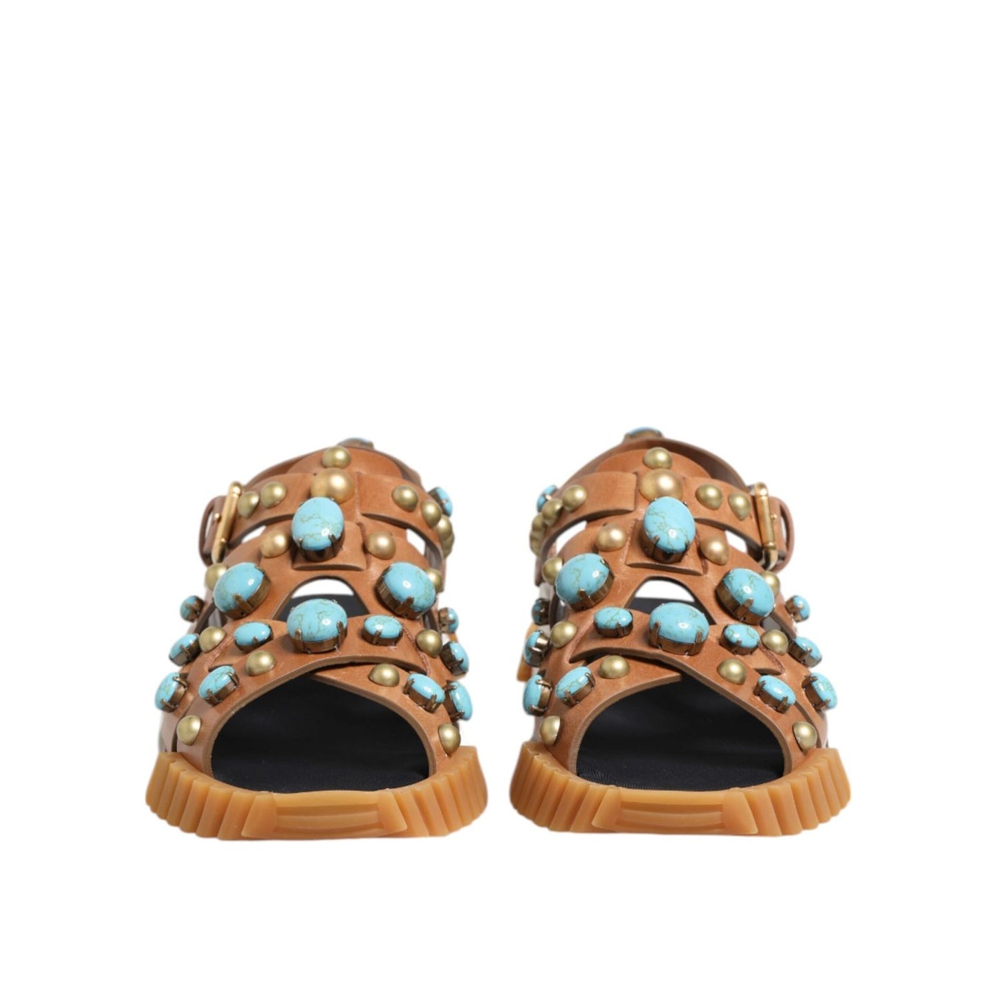 Dolce & Gabbana Brown Leather Studded Slides Sandals Shoes MV7798-42.5