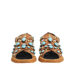 Dolce & Gabbana Brown Leather Studded Slides Sandals Shoes MV7798-42.5