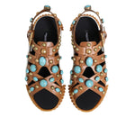 Dolce & Gabbana Brown Leather Studded Slides Sandals Shoes MV7798-42.5