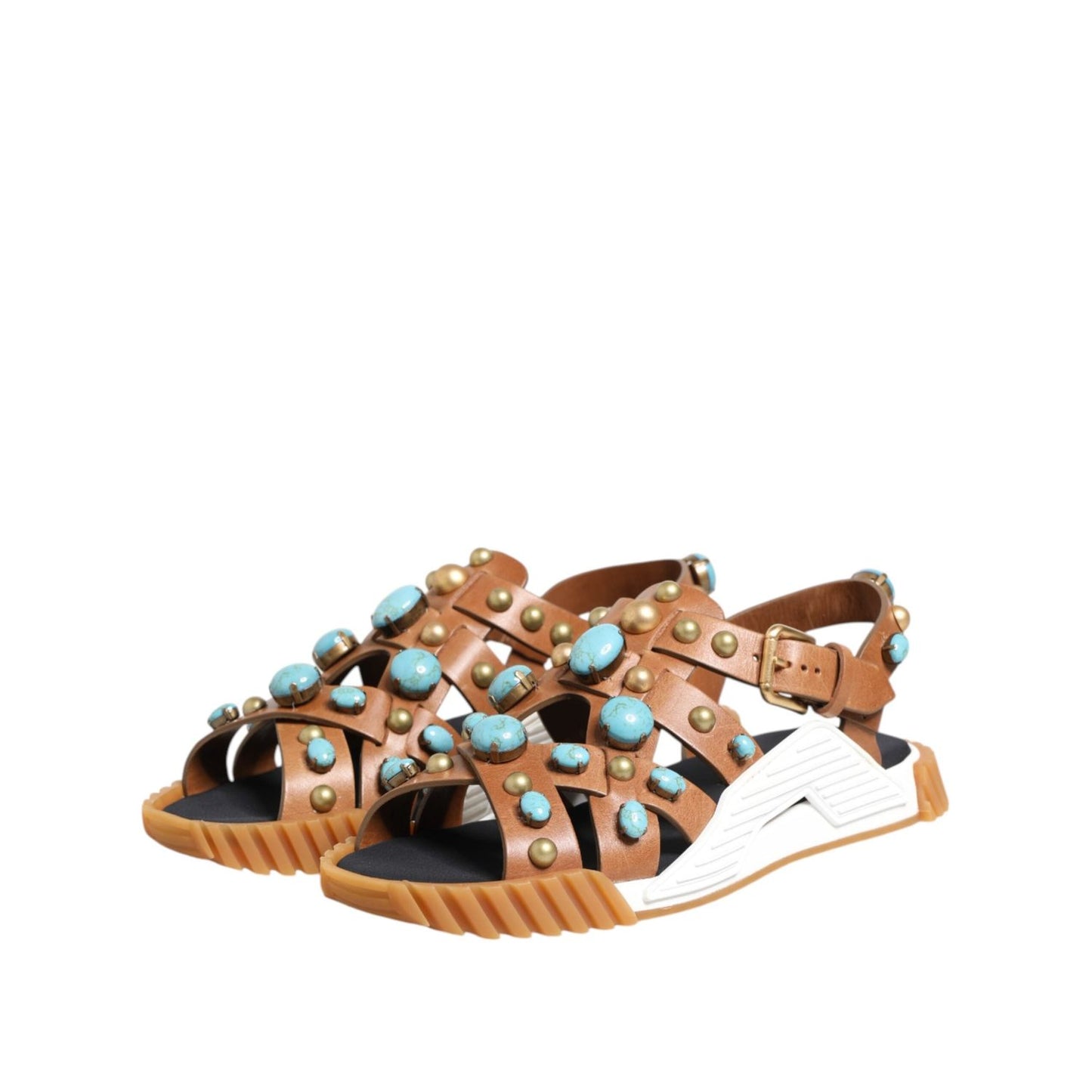 Dolce & Gabbana Brown Leather Studded Slides Sandals Shoes MV7798-42.5