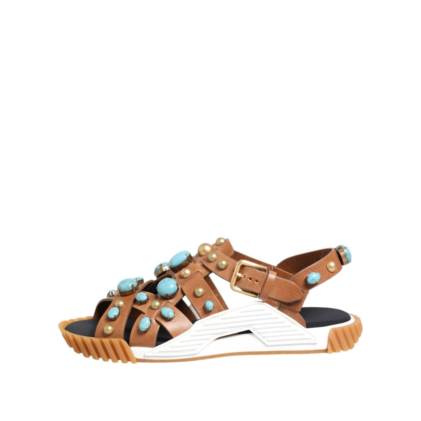 Dolce & Gabbana Brown Leather Studded Slides Sandals Shoes MV7798-42.5
