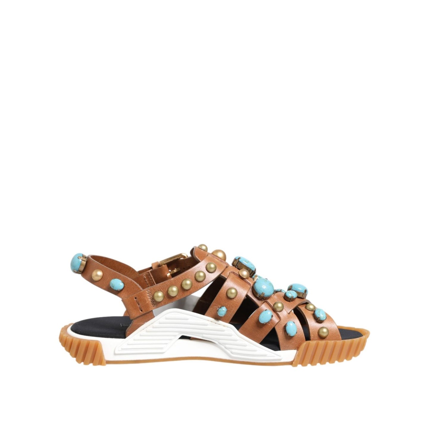 Dolce & Gabbana Brown Leather Studded Slides Sandals Shoes MV7798-42.5
