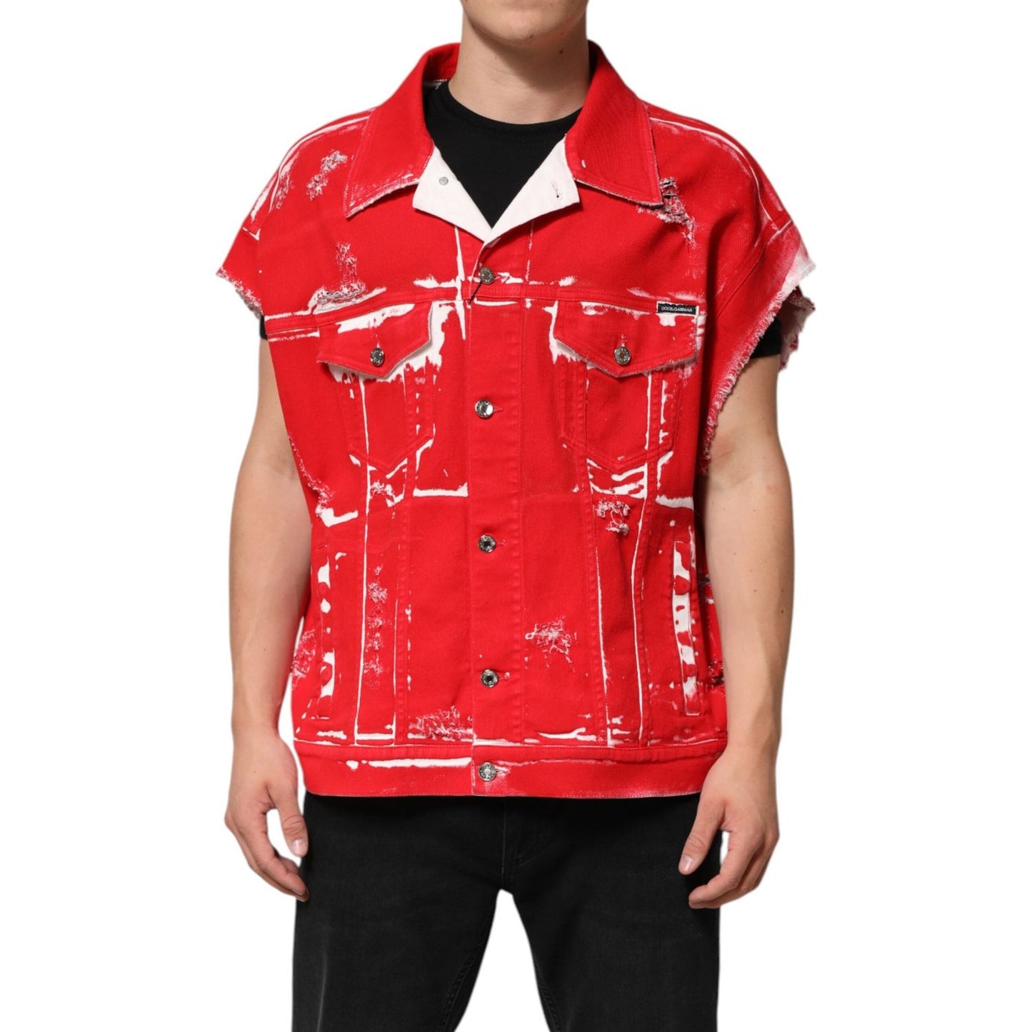 Dolce & Gabbana Red Sleeveless Logo Plaque Vest Jacket 1728,67345645728,Clothing,Dolce & Gabbana,IT58 | 3XL,Jackets - Men - Clothing,Material: 98% Cotton 2% Elastane,Men,Men - Clothing,Preowned / Defect,Red JKT41511-58