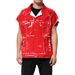 Dolce & Gabbana Red Sleeveless Logo Plaque Vest Jacket 1728,67345645728,Clothing,Dolce & Gabbana,IT58 | 3XL,Jackets - Men - Clothing,Material: 98% Cotton 2% Elastane,Men,Men - Clothing,Preowned / Defect,Red JKT41511-58