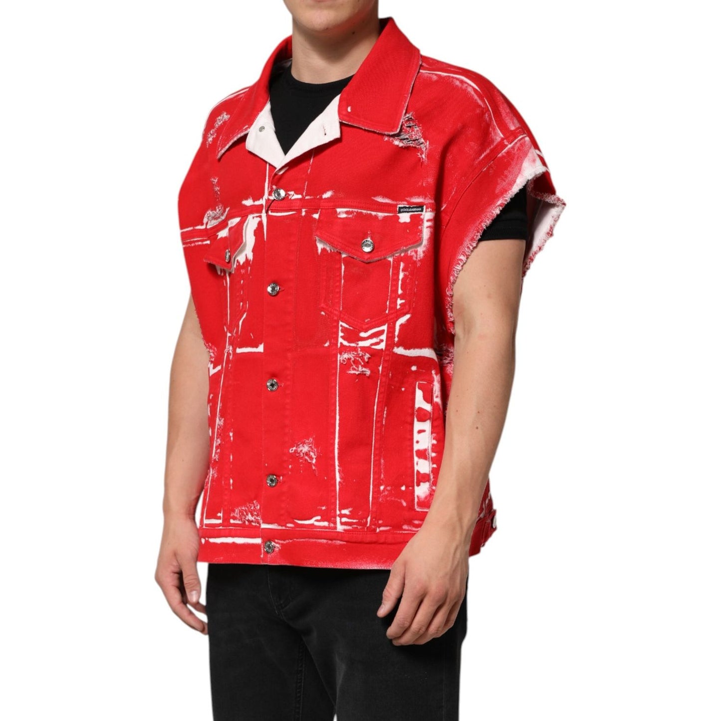 Dolce & Gabbana Red Sleeveless Logo Plaque Vest Jacket 1728,67345645728,Clothing,Dolce & Gabbana,IT58 | 3XL,Jackets - Men - Clothing,Material: 98% Cotton 2% Elastane,Men,Men - Clothing,Preowned / Defect,Red JKT41511-58