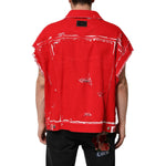 Dolce & Gabbana Red Sleeveless Logo Plaque Vest Jacket 1728,67345645728,Clothing,Dolce & Gabbana,IT58 | 3XL,Jackets - Men - Clothing,Material: 98% Cotton 2% Elastane,Men,Men - Clothing,Preowned / Defect,Red JKT41511-58