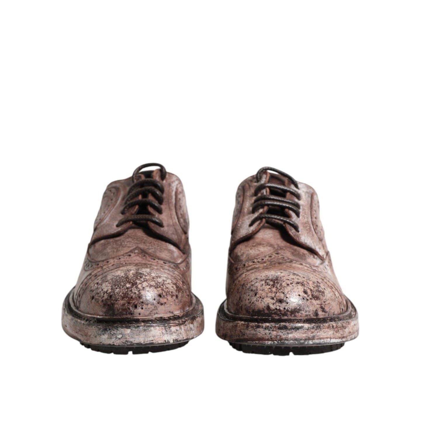 Dolce & Gabbana Brown Leather Distressed Brogue Lace Up Shoes MV7378-40