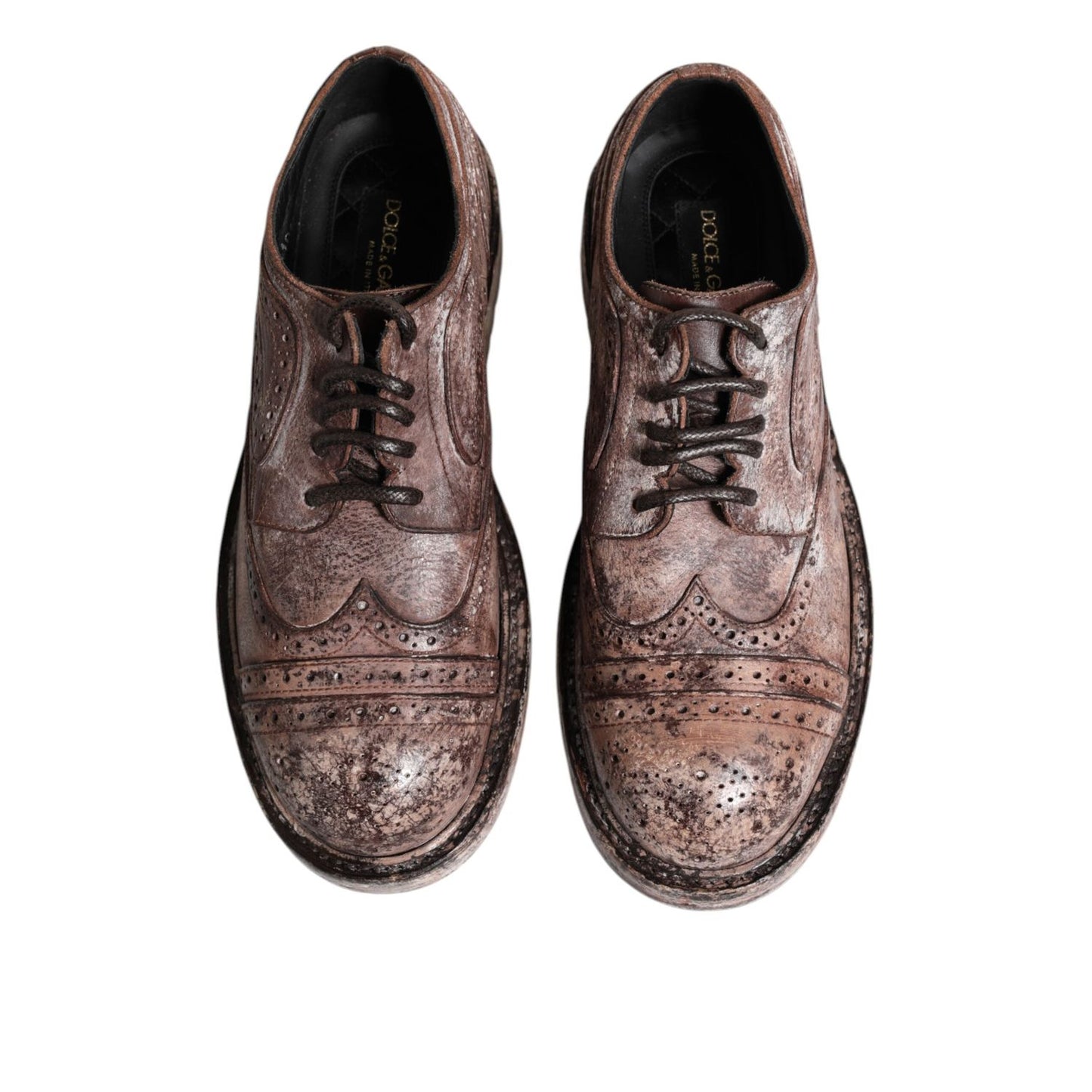 Dolce & Gabbana Brown Leather Distressed Brogue Lace Up Shoes MV7378-40