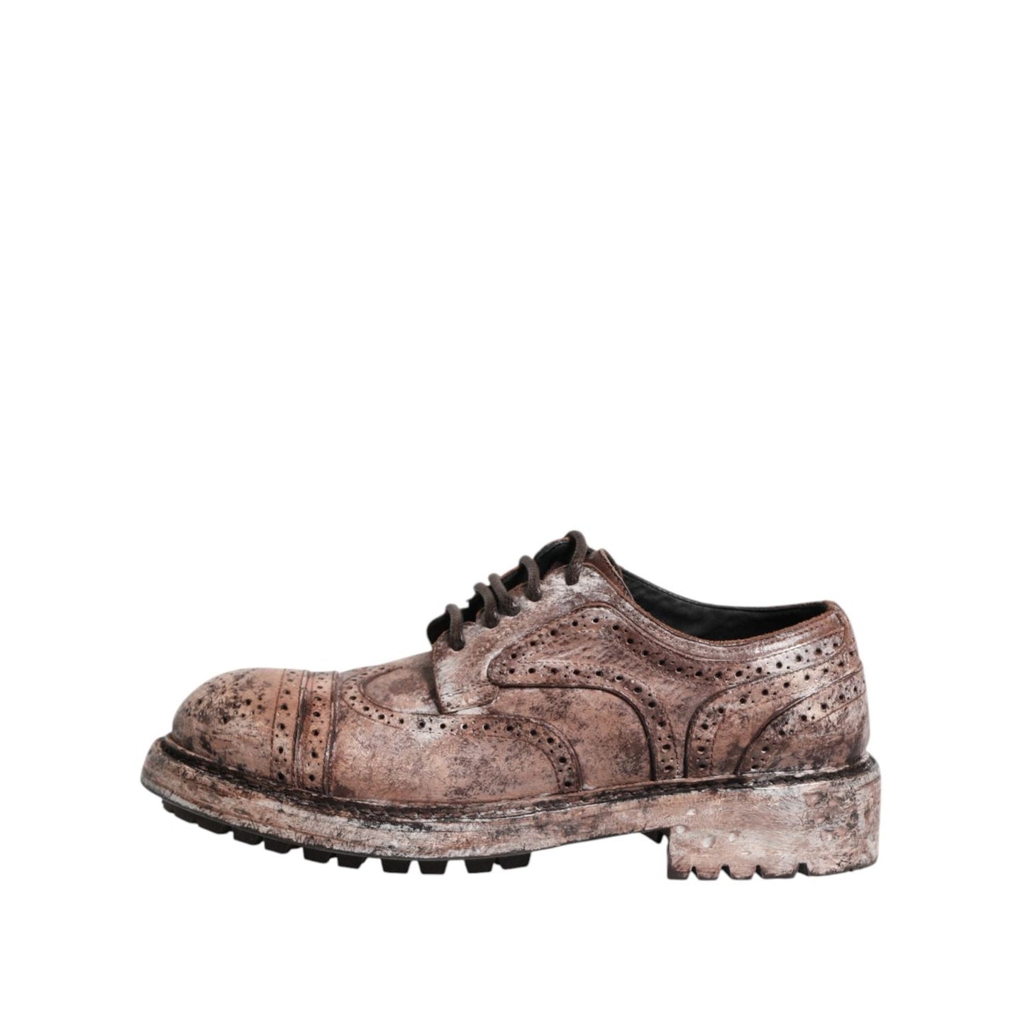 Dolce & Gabbana Brown Leather Distressed Brogue Lace Up Shoes MV7378-40