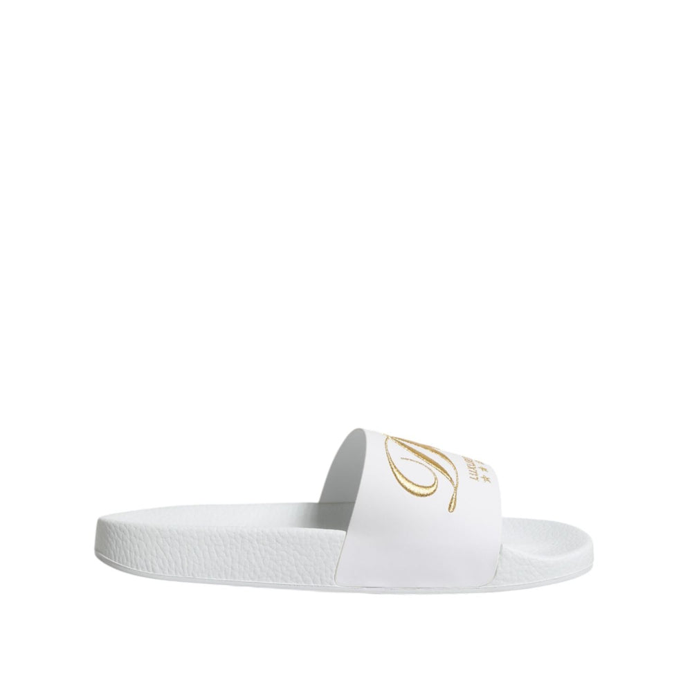 Dolce & Gabbana White Leather Slides Sandals Beachwear Shoes MV7388-39