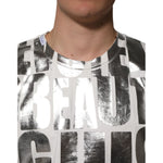 Dolce & Gabbana White Cotton Silver Metallic Slogan Print T-shirt TSH90590-M