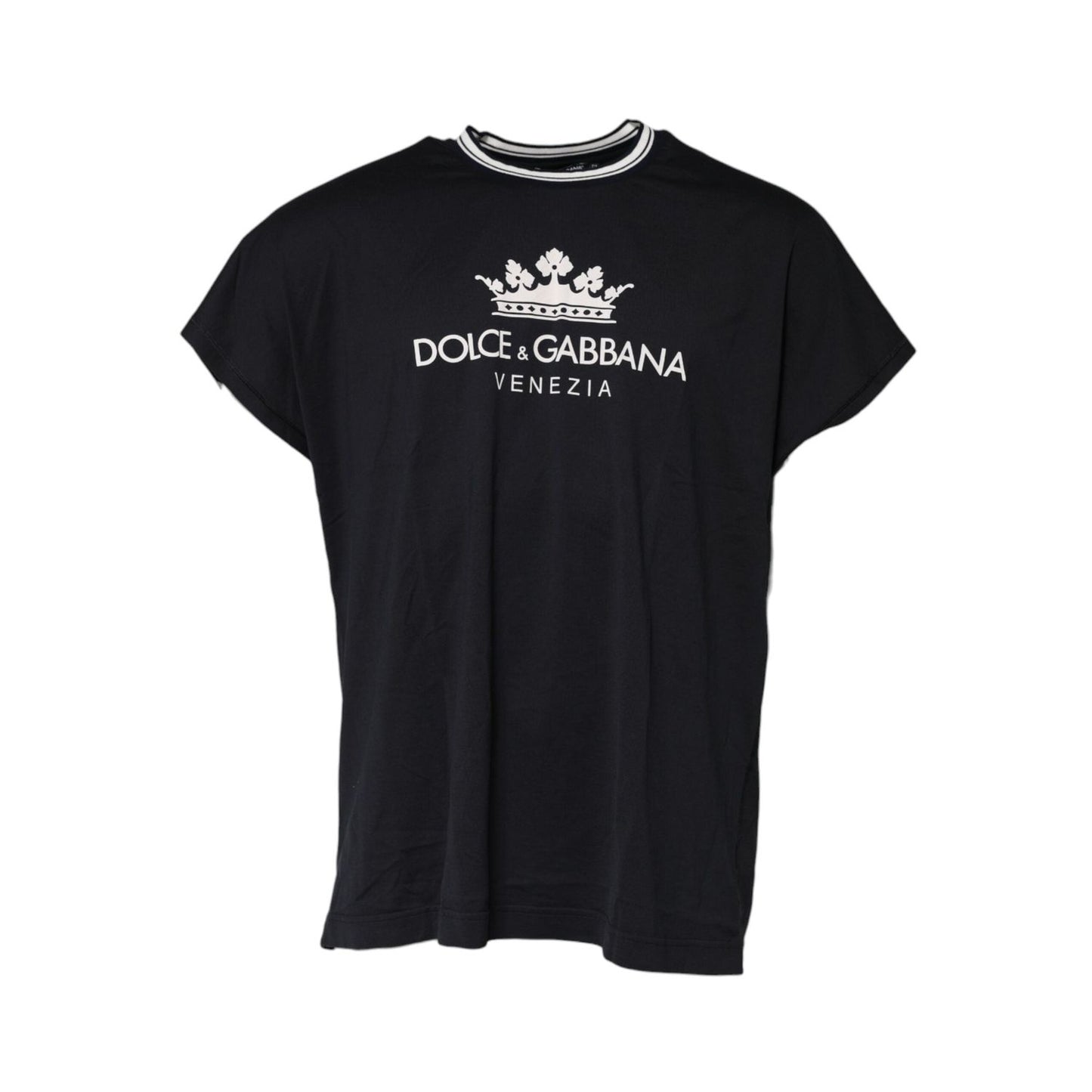 Dolce & Gabbana Dark Blue Venezia Crown Cotton Crew Neck T-shirt TSH91028-52