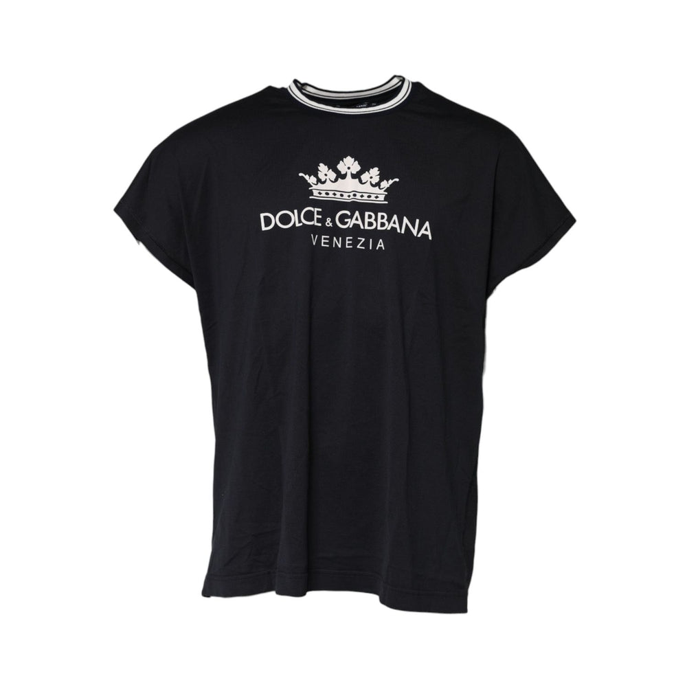 Dolce & Gabbana Dark Blue Venezia Crown Cotton Crew Neck T-shirt TSH91028-52