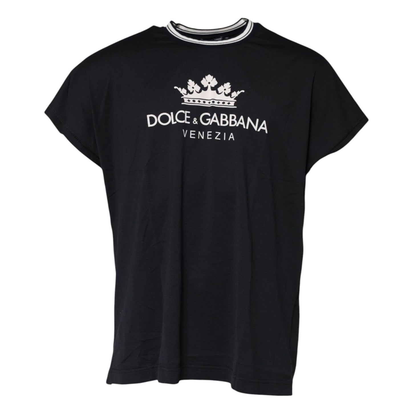 Dolce & Gabbana Dark Blue Venezia Crown Cotton Crew Neck T-shirt TSH91028-52