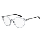 Under Armour Transparent Acetate Frames in clear acetate material with a lens size of 50mm, bridge size of 20mm, and temple size of 140mm.