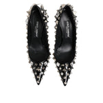 Dolce & Gabbana Black Crystals Studs Stiletto Pumps Shoes LA12799-39