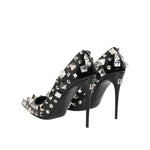 Dolce & Gabbana Black Crystals Studs Stiletto Pumps Shoes LA12799-39