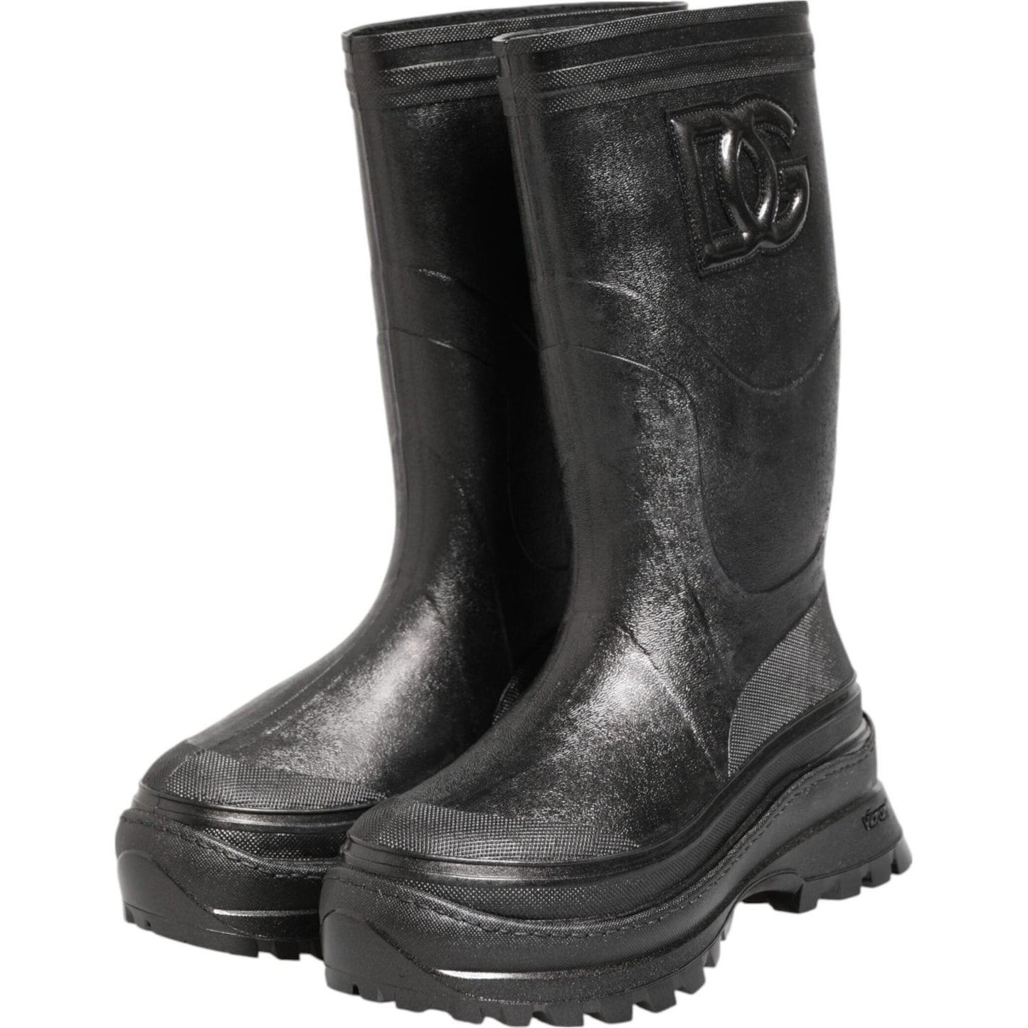 Dolce & Gabbana Metallic Black Pull On Rain Boots Men Shoes MV7884-41