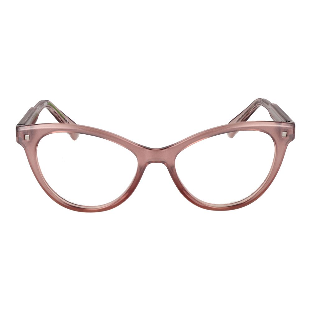 Polaroid Pink Women Glasses Frame in rose cellulose propionate, full-rim cat eye style with 52-10-145 size dimensions.