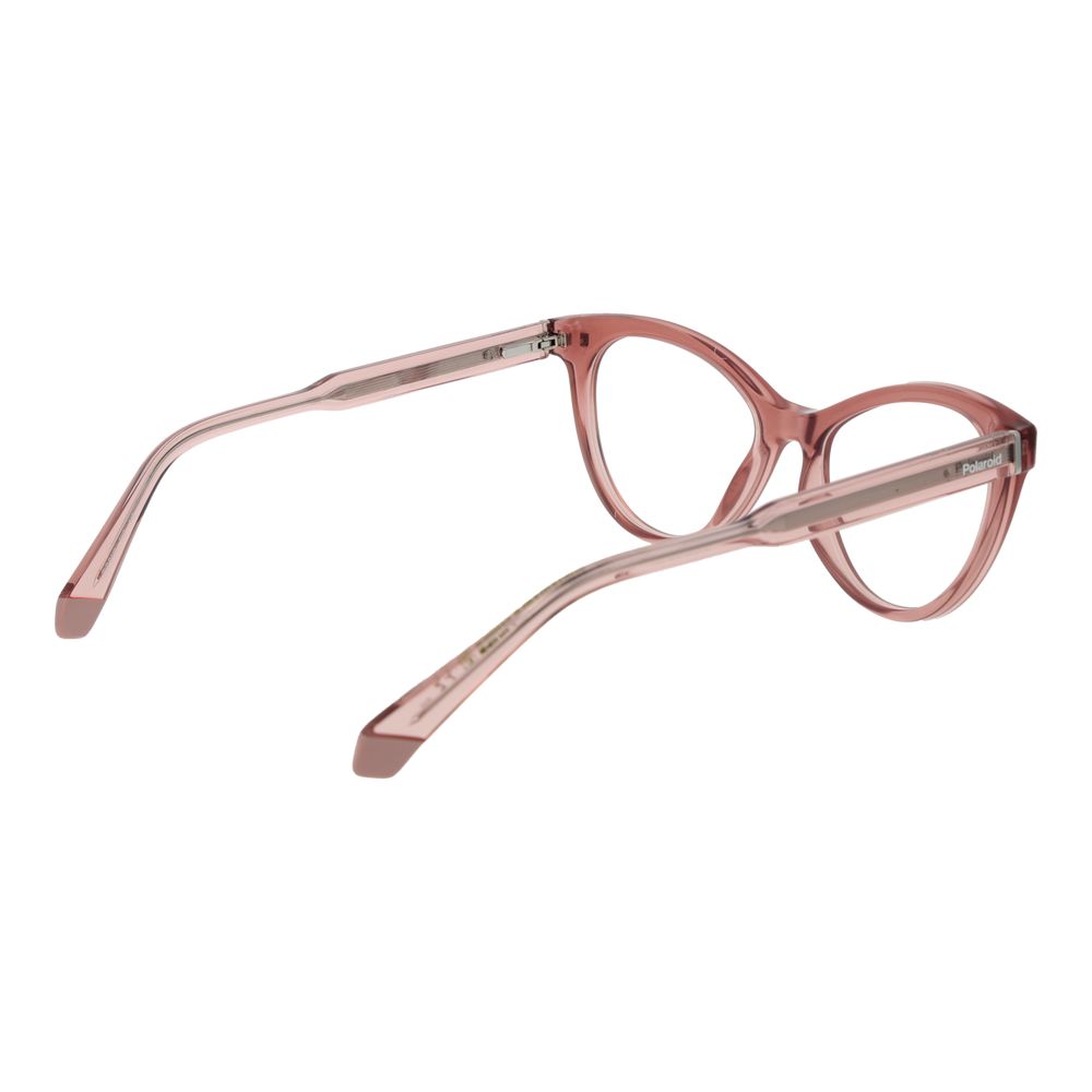 Polaroid Pink Women Glasses Frame in rose color, full-rim cat eye style, cellulose propionate material, demo plastic lenses