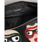 Dolce & Gabbana Black Leather #DGFAMILY Embellished Men Clutch Pouch Bag BAG4655