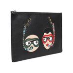 Dolce & Gabbana Black Leather #DGFAMILY Embellished Men Clutch Pouch Bag BAG4655