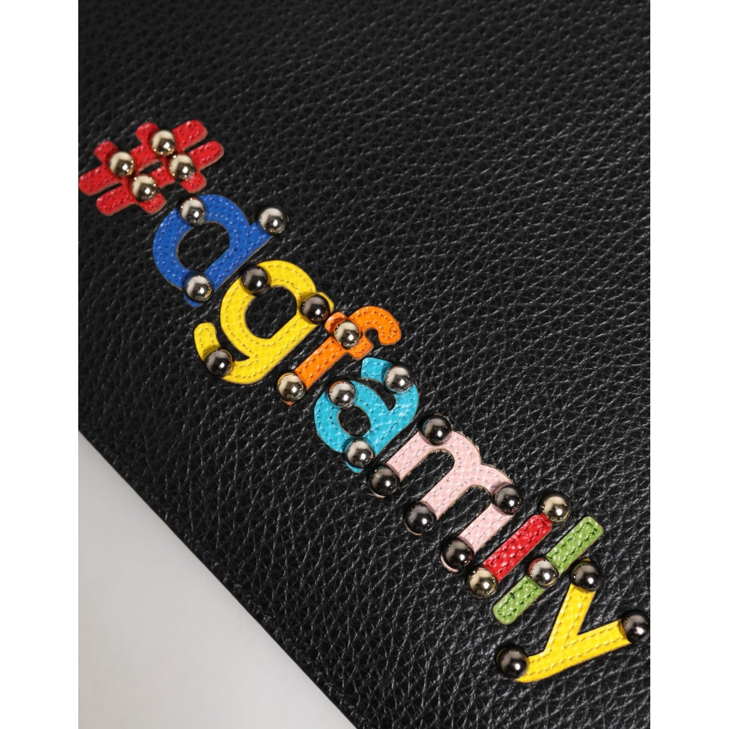 Dolce & Gabbana Black Leather #DGFAMILY Embellished Men Clutch Pouch Bag BAG4655