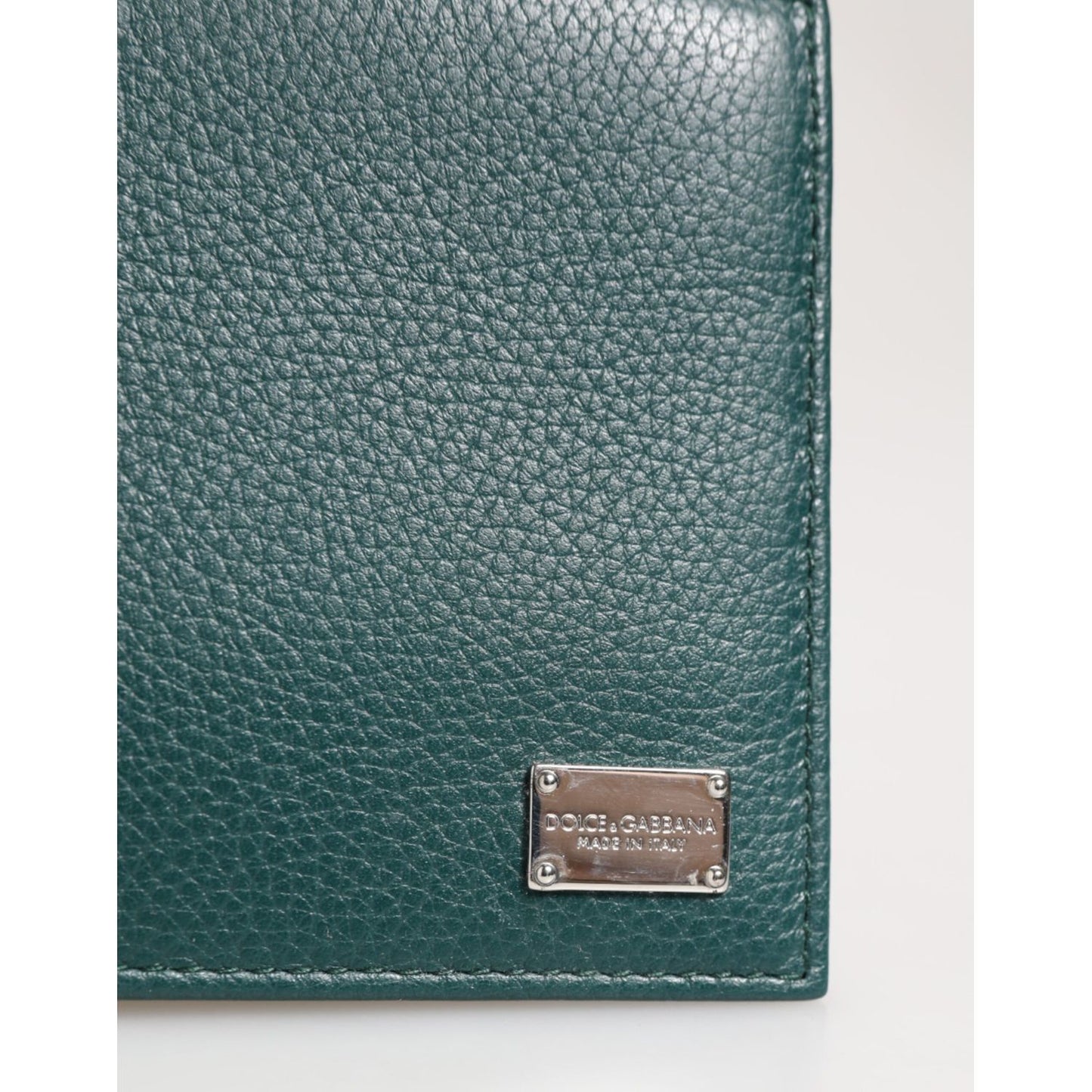Dolce & Gabbana Green Leather DG Logo Engrave Bifold Card Holder Wallet