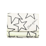 Dolce & Gabbana White Leather Black Star Print Trifold Card Holder Wallet