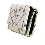 Dolce & Gabbana White Leather Black Star Print Trifold Card Holder Wallet
