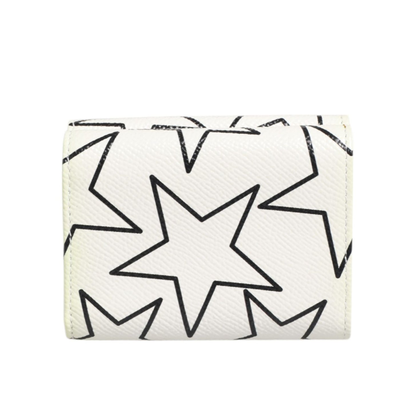 Dolce & Gabbana White Leather Black Star Print Trifold Card Holder Wallet
