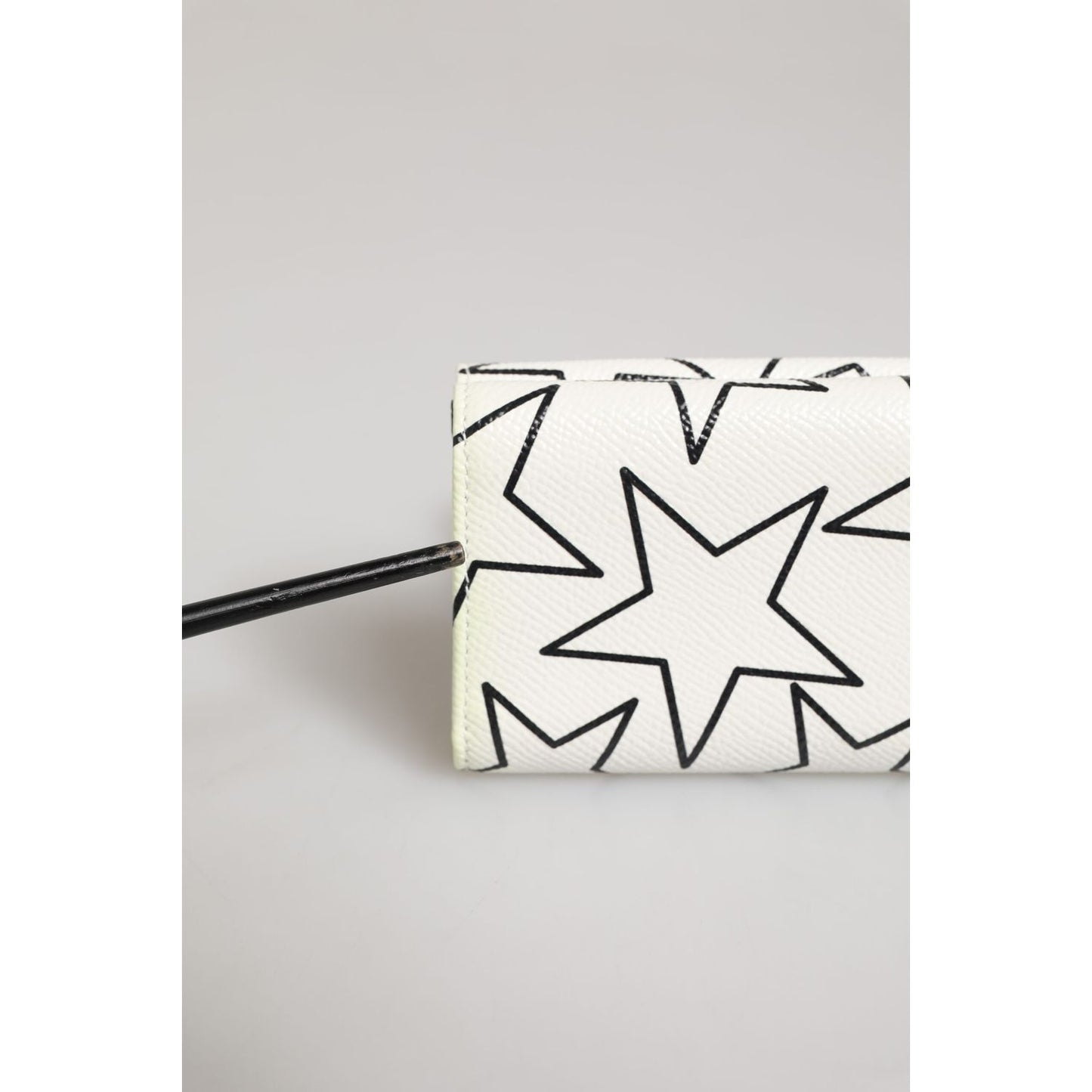 Dolce & Gabbana White Leather Black Star Print Trifold Card Holder Wallet