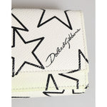 Dolce & Gabbana White Leather Black Star Print Trifold Card Holder Wallet
