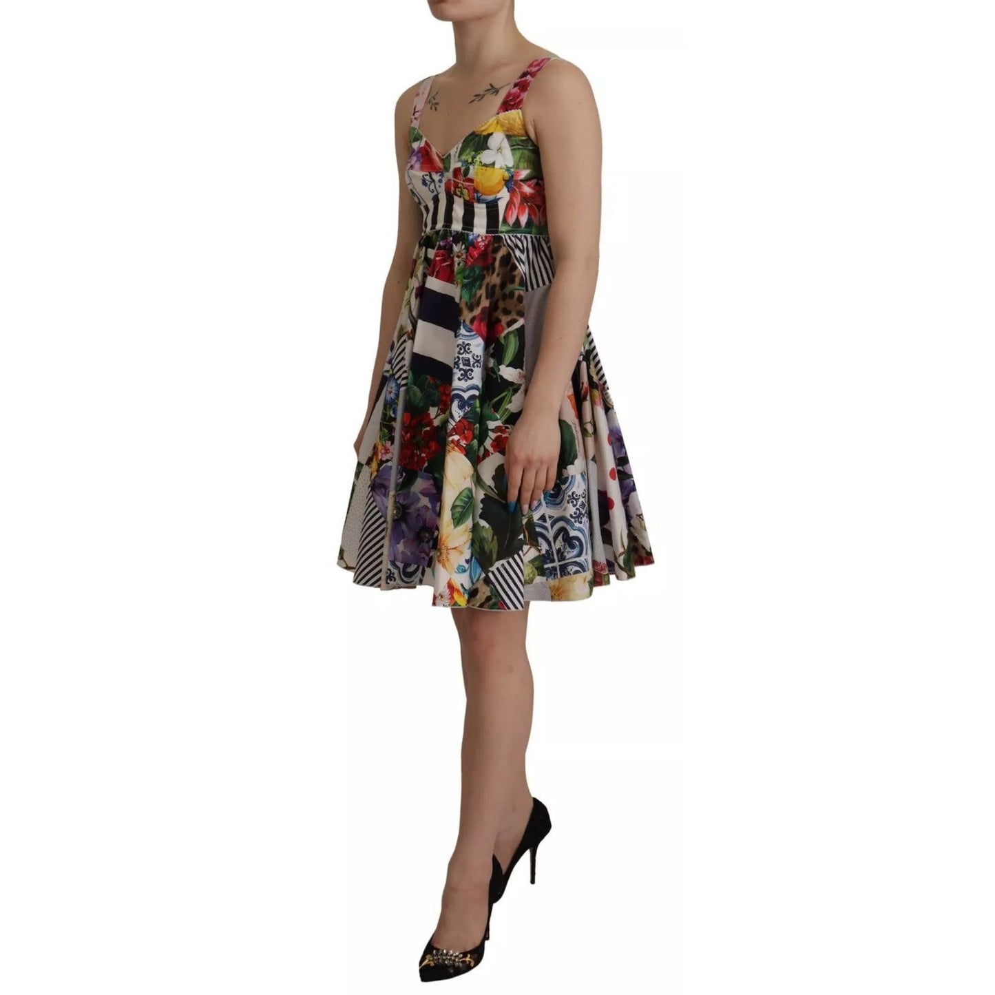 Dolce & Gabbana Multicolor Poplin Floral Mini Flared Dress DR28703-46
