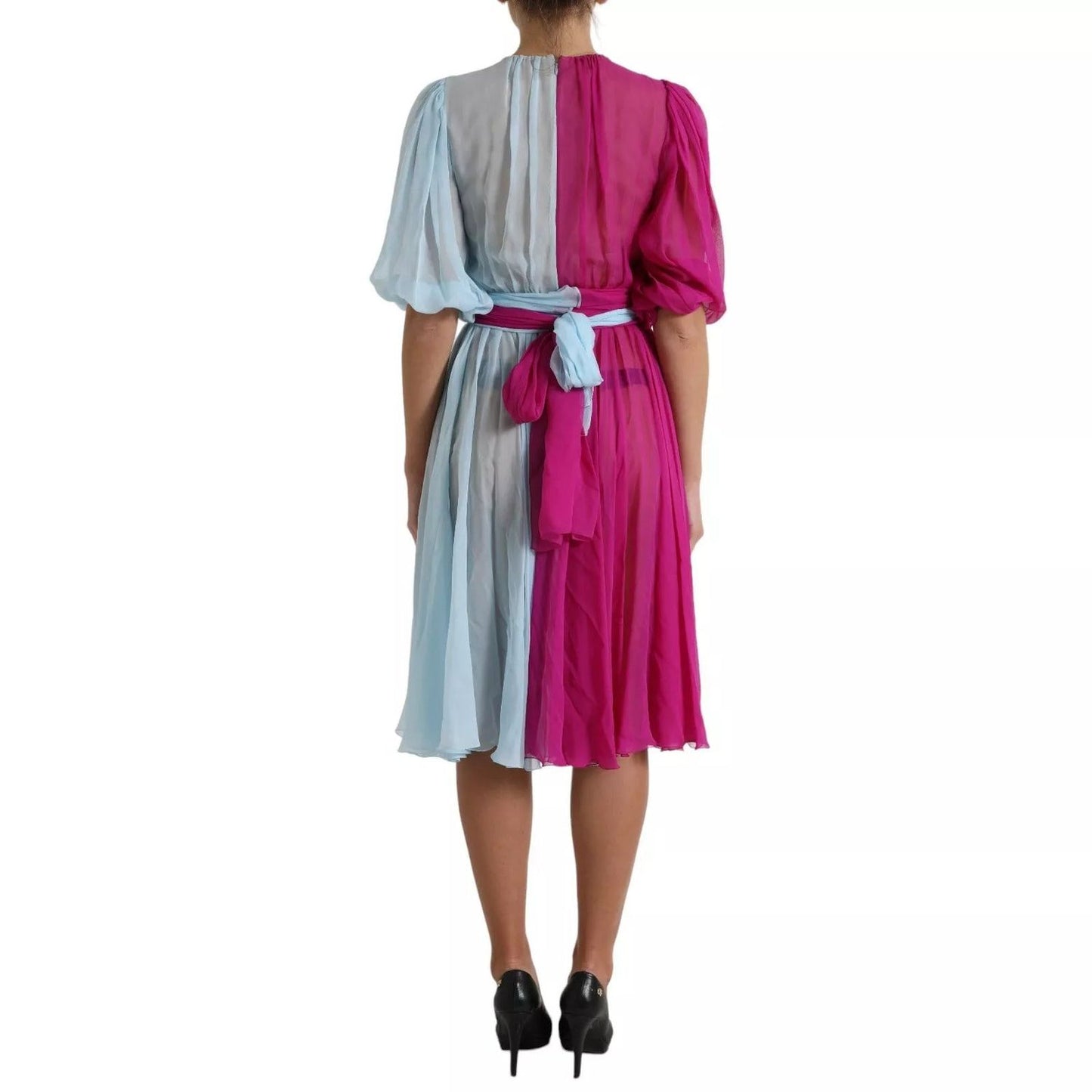 Dolce & Gabbana Light Blue Silk Two Tone Midi Dress DR28944/DR28945-40
