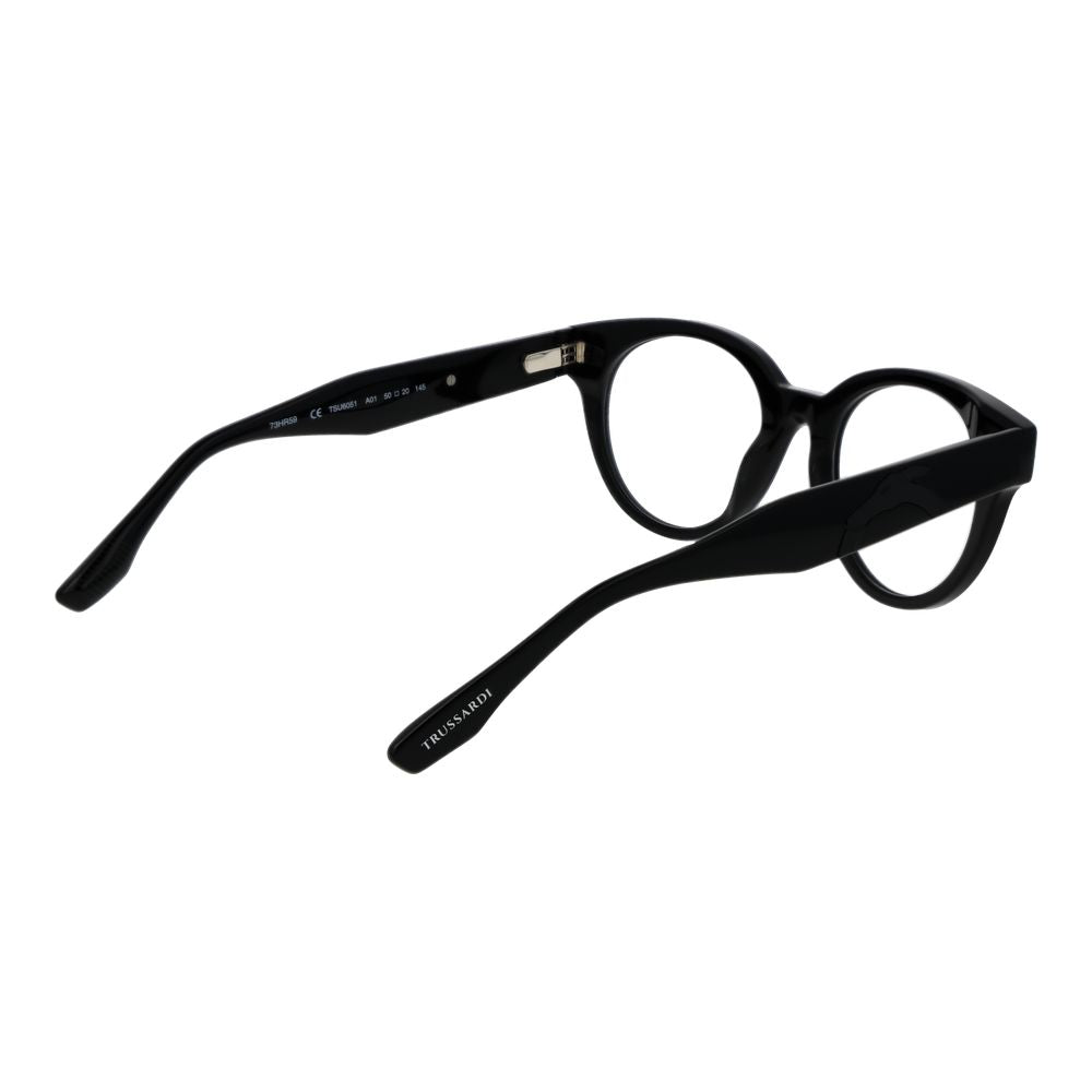 Trussardi Black Acetate Glasses (Frames) in unisex full-rim browline style, black acetate material with demo lenses. Includes branded case.