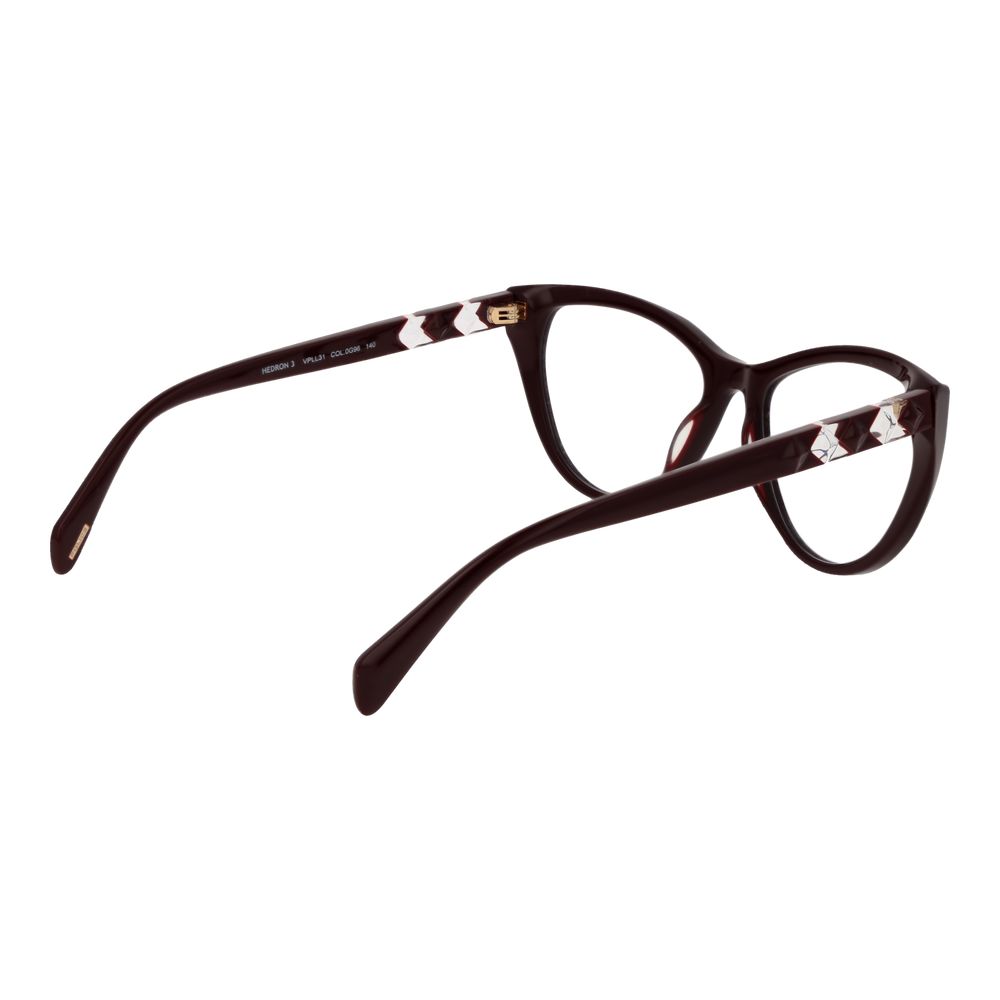 Police Burgundy Plastic Glasses (Frames) for women, cat-eye style, full-rim plastic frame with demo lenses in a rich burgundy color.