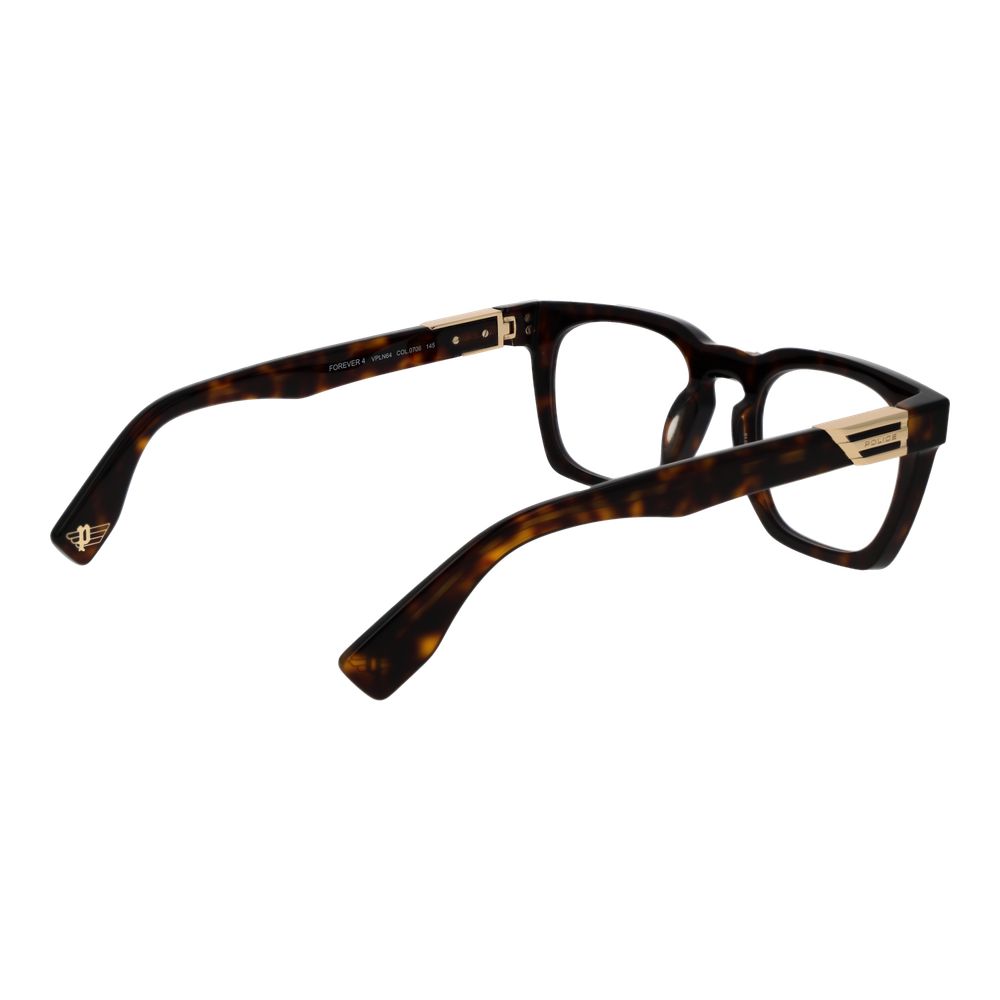 Police Brown Cellulose Acetate Glasses (Frames) for men, full-rim square style, brown cellulose acetate frame, with demo plastic lenses.