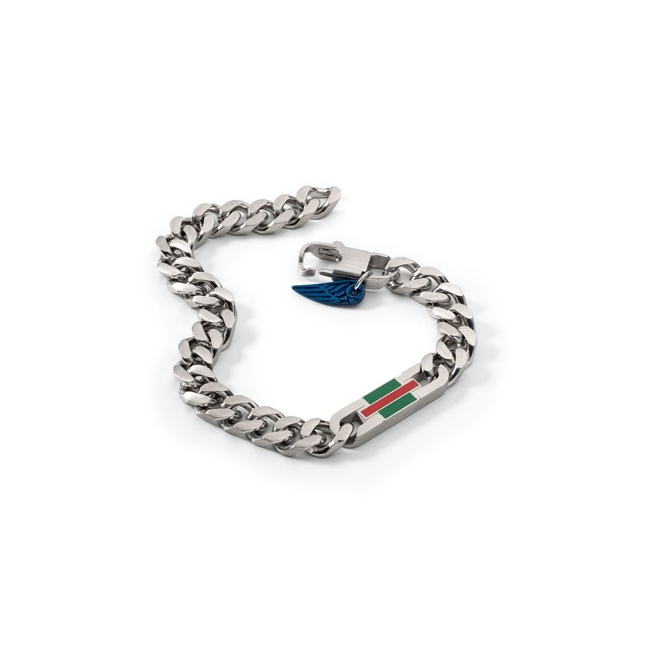 Silver bracelet with Italian flag charm from AN JEWELS JEWELRY Mod. APF.P245, featuring a sleek chain design.