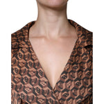 Ballantyne Brown Printed Long Sleeves V-neck Wrap Midi Dress Ballantyne Rosy Brown