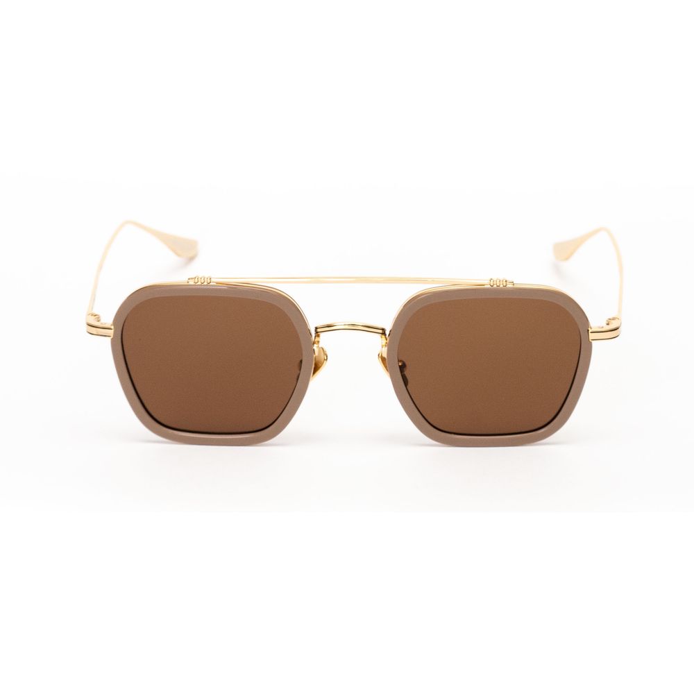 Belstaff Gold Titanium Sunglasses with brown lenses, handmade in Japan. Women's luxury eyewear with high-grade material and design.