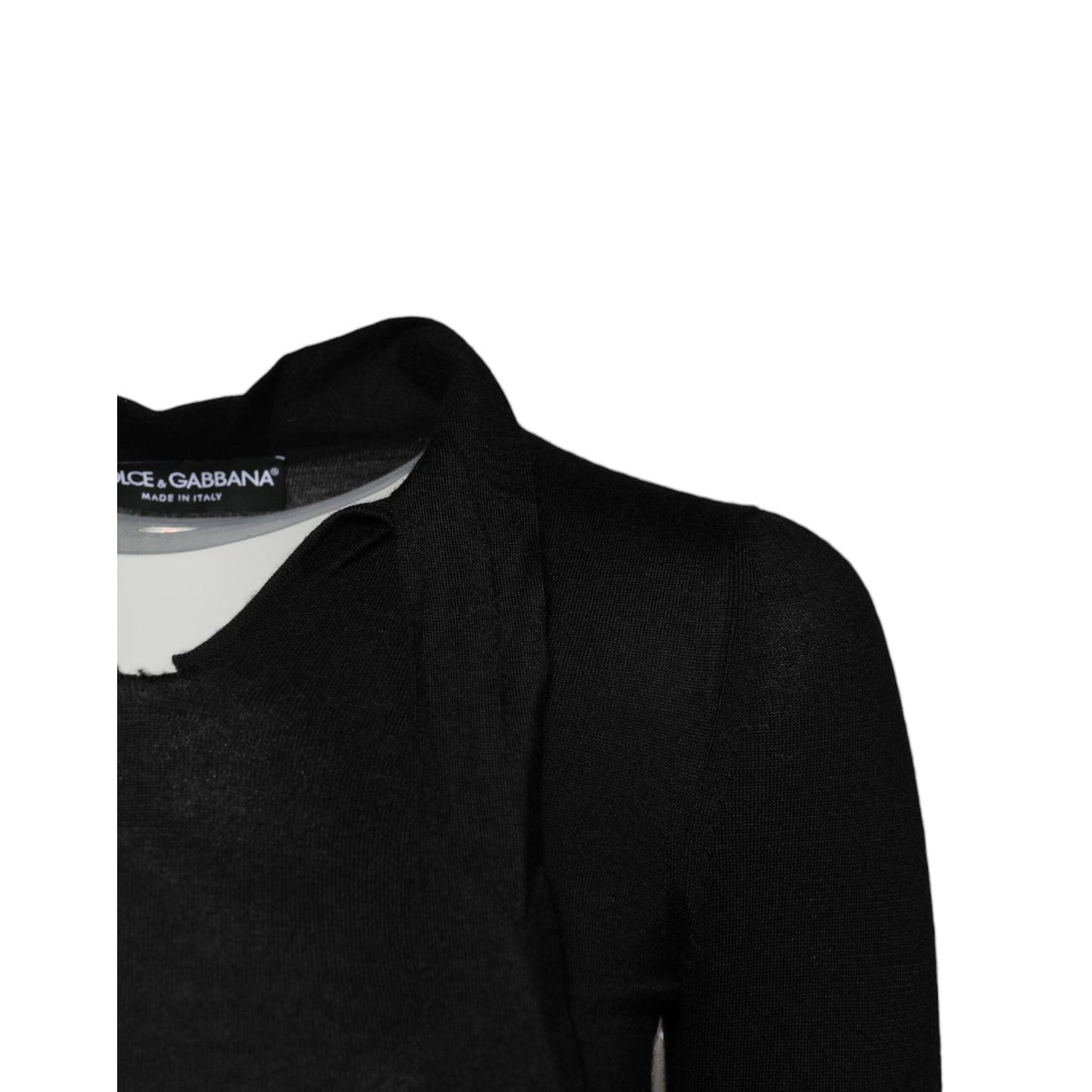 Dolce & Gabbana Black Cashmere Ascot Collar Long Sleeve Top TSH878644-36