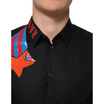 Dolce & Gabbana Black Cotton Star Sequin Dress Formal Men Shirt TSH91257-39