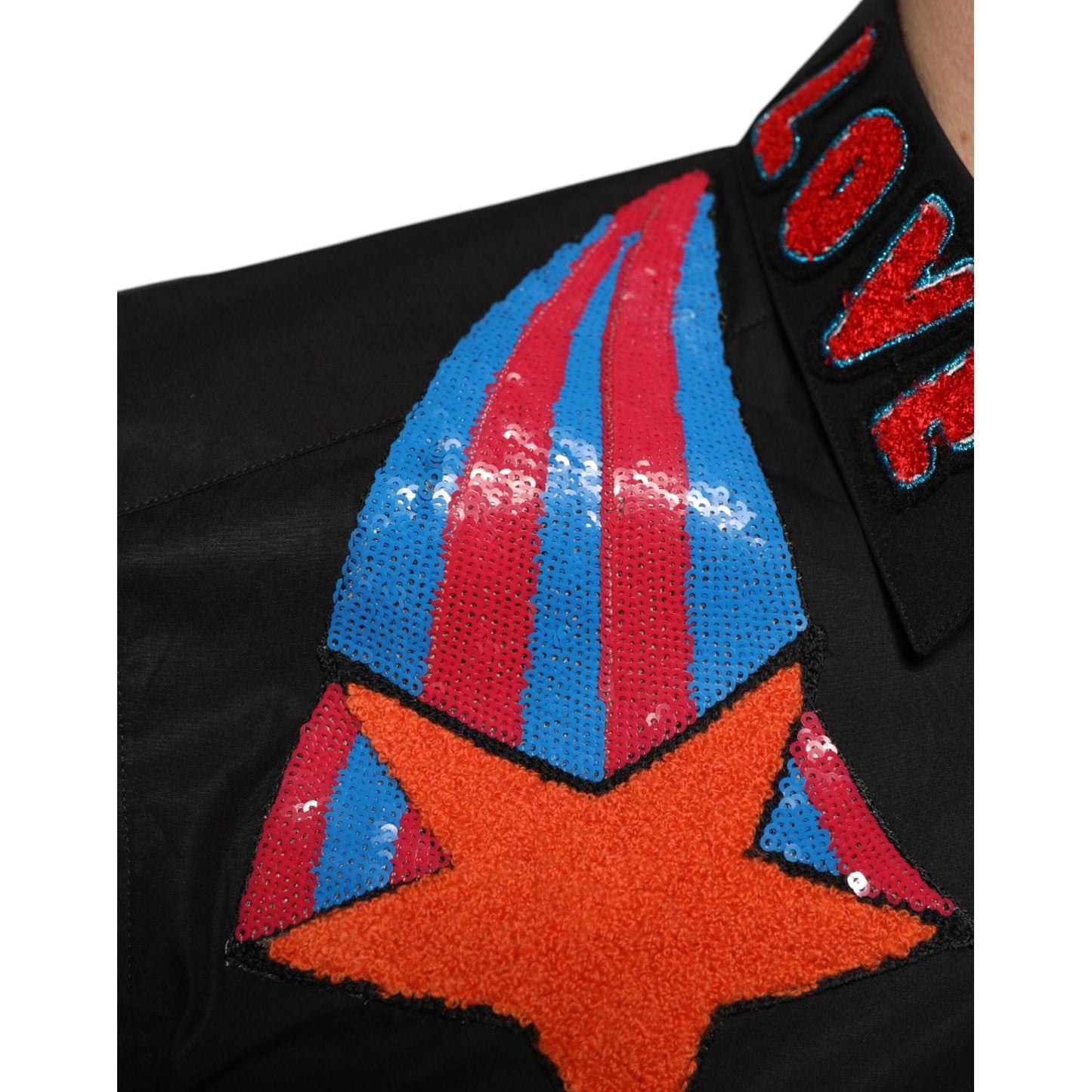 Dolce & Gabbana Black Cotton Star Sequin Dress Formal Men Shirt TSH91257-39