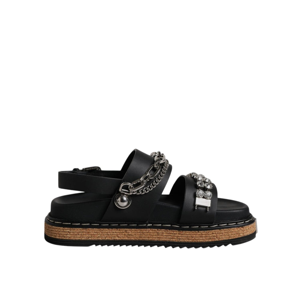 Dolce & Gabbana Black Crystal Embellish Strap Sandals Shoes LA12514-36