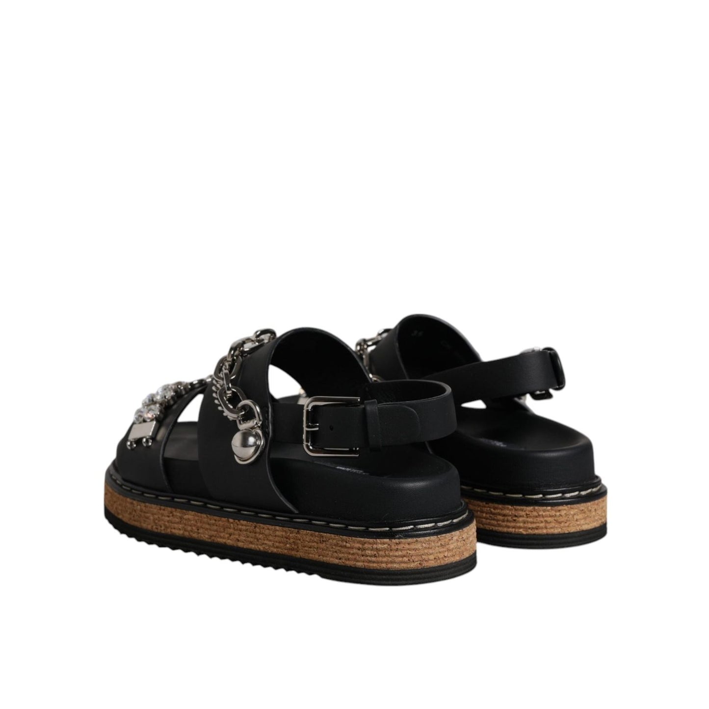 Dolce & Gabbana Black Crystal Embellish Strap Sandals Shoes LA12514-36